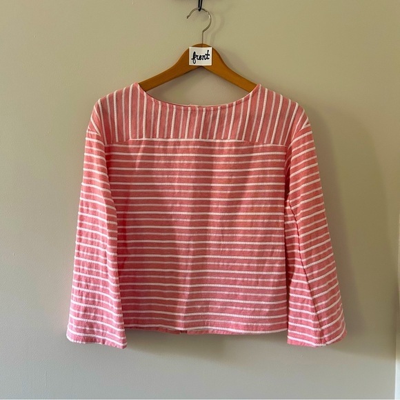 A New Day XS striped blouse with buttons down the back, peach & white, EUC - Picture 1 of 6